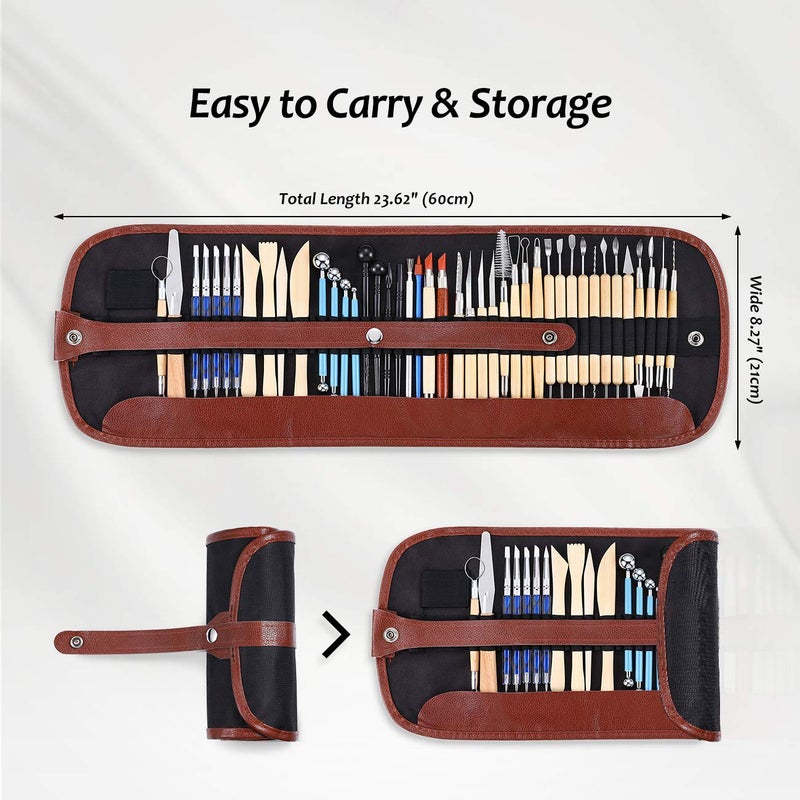 ISSEVE Pottery Clay Sculpting Tools 43Pcs Double Sided Ceramic Clay Carving Tool Set with Carrying Case Bag for Beginners Professionals School Student Pottery Modeling Smoothing - Image 2
